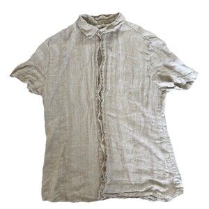 Puro Lino Mens Medium Button Up Shirt Beige 100% Linen Italy S/S Textured